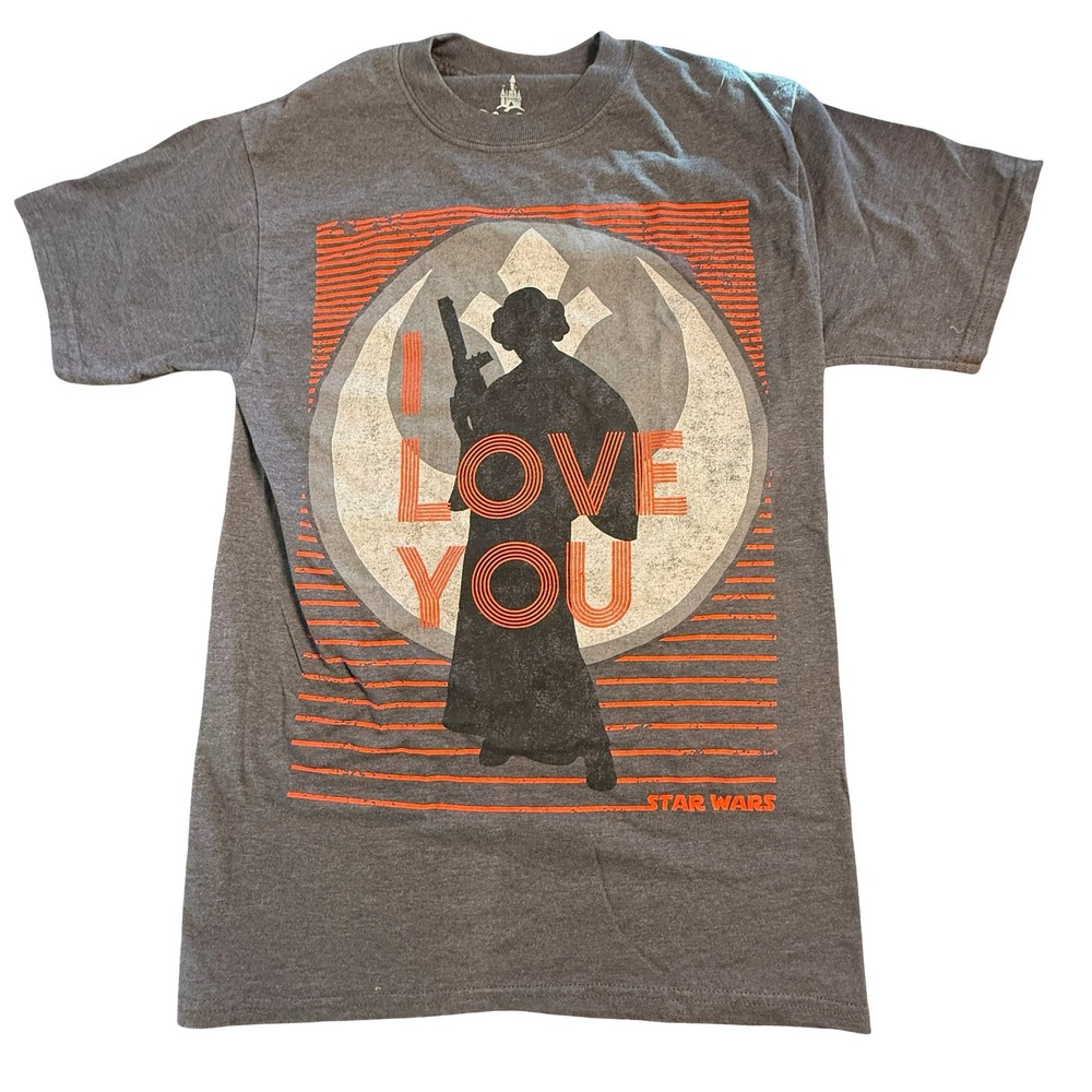 Disney Parks Star Wars Princess Leia I Love You Gray Graphic T-Shirt Small Hanes